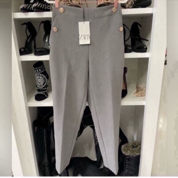 ZARA STRAIGHT LEG PANTS WITH METALLIC BUTTONS size small - Picture 3 of 12